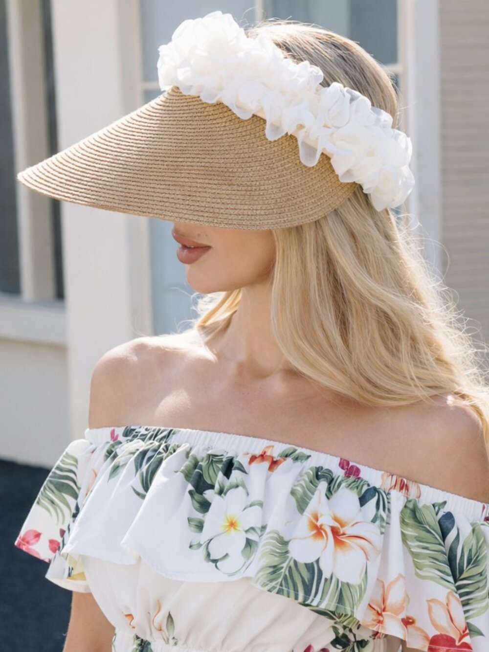 Tan Resort Style Wide Brim Sun Visor Straw Beach Hat Khaki Dark Brown NWT